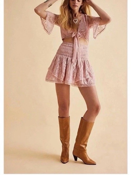 Free People Dresses & Skirts - Free People Lala Lace Pink Rose Mini Dress 
Size Medium NWT